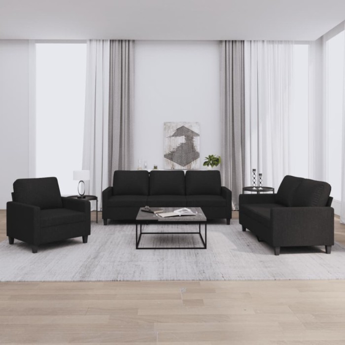 vidaXL Set de canapele cu perne, 3 piese, negru, textil 3201432