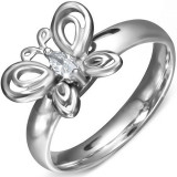 Inel din oțel chirurgical - bandă cu fluture și zirconiu - Marime inel: 52