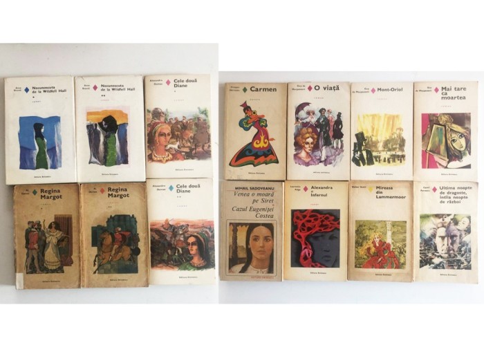 Colectia Romanul de dragoste - ed. Eminescu - 14 bucati - Regina Margot, Cele 2 Diane, Mont-Oriol, Mai tare ca moartea, Carmen, O viata, etc.