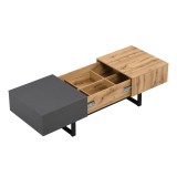 Măsuță de Cafea Modernă Multifuncțională Glisantă cu Spațiu de Depozitare Ascuns, Metal de &Icirc;naltă Calitate, pentru Casă și Birou, 155x55x22 cm, Natura