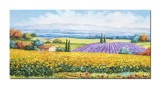 Cumpara ieftin Tablou living 140x70cm peisaj cu floarea soarelui si lavanda pictat manual, Colt de rai, ulei pe panza, Valentin Pop