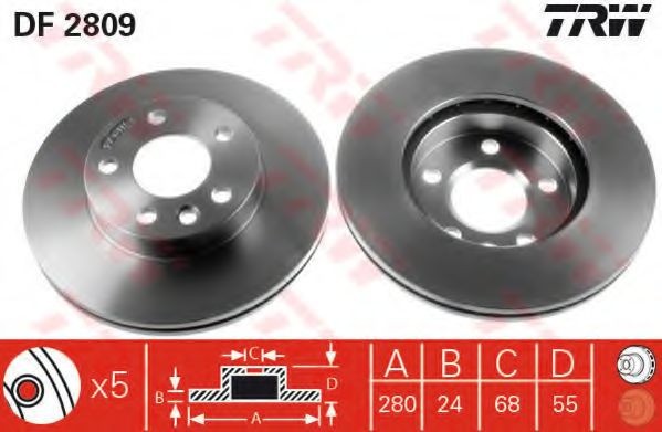 Disc frana VW TRANSPORTER IV bus (70XB, 70XC, 7DB, 7DW, 7DK) (1990 - 2003) TRW DF2809