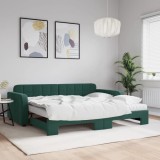 vidaXL Pat de zi cu extensie și saltele verde &icirc;nchis 90x200 cm catifea