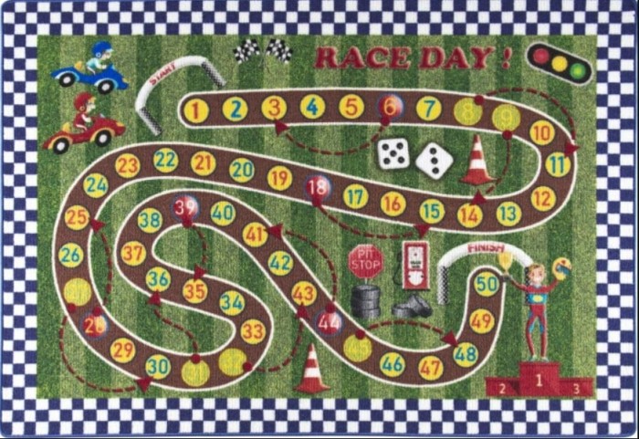 Covor Camera Copii Model Racing Game, Marime 133 x 190 cm, Verde, Inaltime Fir 10 mm, Antiderapant, Antialergic, Poliamida, Gradinita, Cresa, Loc de J