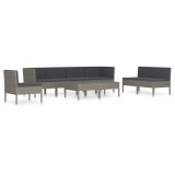 Cumpara ieftin Set mobilier de gradina cu perne, 9 piese, gri, poliratan