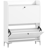 HOMCOM Dulap pentru &icirc;ncălțăminte Slim cu 2 sertare basculante și rafturi ajustabile, din lemn și metal, 80x24x101cm, alb | Aosom Romania