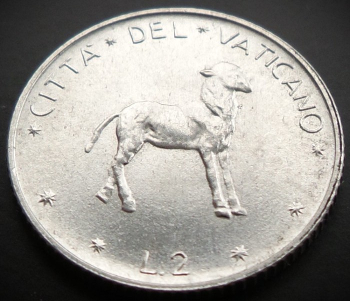 Moneda 2 LIRE - VATICAN, anul 1975 * cod 1432 = Papa PAUL VI = UNC