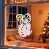Decorațiune de fereastră &ndash; formă om de zăpadă &ndash; cu ventuză &ndash; 30 x 29 cm &ndash; alb