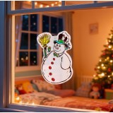 Decorațiune de fereastră &ndash; formă om de zăpadă &ndash; cu ventuză &ndash; 30 x 29 cm &ndash; alb