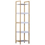 Homcom Scaffale Portaoggetti a 5 Ripiani in Bamb&ugrave; e MDF Bianco e Legno Naturale 32x30x130cm