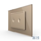 Intrerupator dublu cap scara / cap cruce wireless cu touch Livolo cu rama din sticla, standard Italian - Serie noua SmartElectro IntelligentHouse