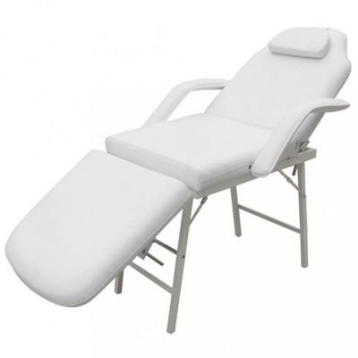 Scaun tratament facial, piele artificială, 185x78x76 cm, alb foto