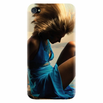 Husa silicon pentru Apple Iphone 4 / 4S, Girl In Blue Dress foto