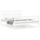 Cumpara ieftin Cadru de pat cu tablie, alb, 160x200 cm, lemn masiv