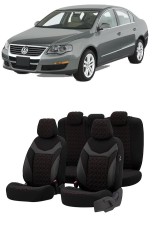 Set huse scaune SAPPHIRE compatibile VW Passat B6 (2005-2010)Piele+Textil (ROSU)