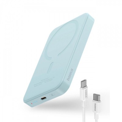 Baterie Externa Wireless Baseus Magnetic Mini, 5000mAh, 20W, PD + FQI, 1 x QI - 1 x USB-C, Albastra P10022107313-00 foto