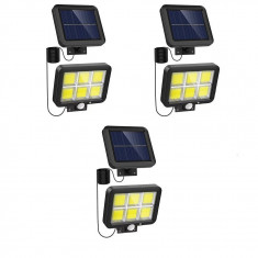 Set 3 X Lampa Solara 120 LED-uri COB,Putere 30W,Senzor de Lumina/Miscare