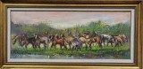 Tablou Teodor Vescu - Cai din Delta - Pictura Romana Impresionism - 26x64 cm - ART
