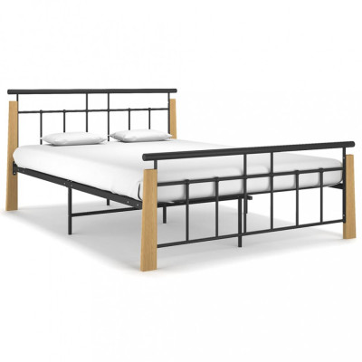 vidaXL Cadru de pat,140x200 cm, metal și lemn masiv de stejar foto