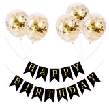 Set 5 Baloane Confetti Auriu + Banner Happy Birthday Negru - Decoratiuni Aniversare, Petrecere Copii/Adulti, Baloane Latex
