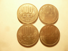 4 Monede 100 lei 1991 , 1992 , 1993 ,1994 , metal alb cal. F.Buna foto