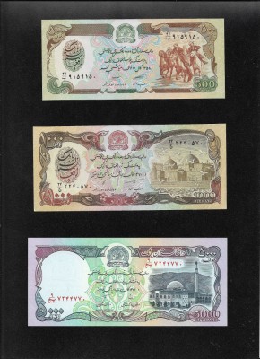 Set Afganistan 500 + 1000 + 5000 afganis aunc/unc foto