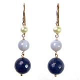 Cumpara ieftin Cercei Argint 925 placat aur roz, agat albastru safir, calcedonie, perle cultura, 5.5cm, Made in Italy
