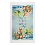 Prosop de bucatarie cu model iepure si oua de Paste, 58x35cm, Bleu, CMCLASS