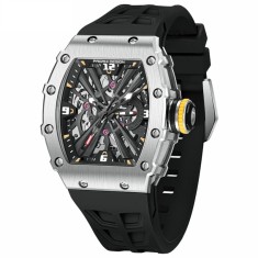 PAGANI DESIGN PD-1738 Ceas Barbati Skeleton Quartz 2025 Safir, Curea Silicon, Rezistent 100m, Luxury