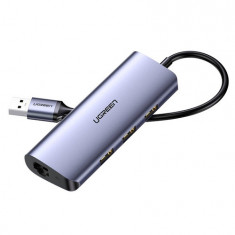 Adaptor multifuncțional Ugreen HUB USB tip C - 3 x USB / Ethernet RJ-45 / micro USB, gri (CM252)