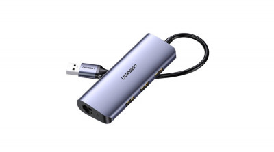 Adaptor multifuncțional Ugreen HUB USB tip C - 3 x USB / Ethernet RJ-45 / micro USB, gri (CM252) foto