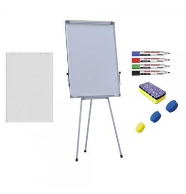 Pachet Flipchart magnetic, 70x100 cm Premium, inaltime ajustabila + accesorii: hartie flipchart, markere, burete, magneti foto