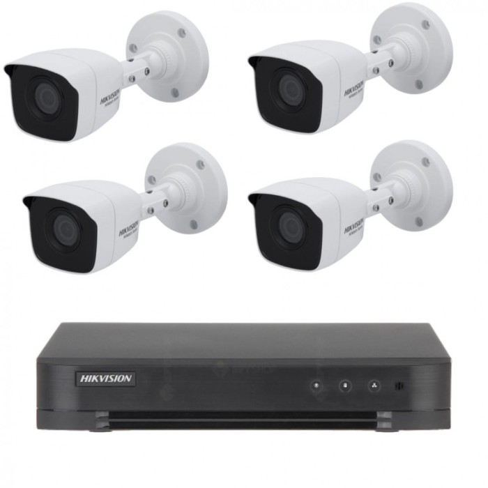 Kit de supraveghere Hikvision cu 4 camere, 5 Megapixeli, Infrarosu 20m, Lentila 2.8mm, SafetyGuard Surveillance