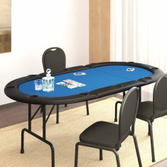 Masă de poker pliabilă, 10 jucători, albastru, 207x106x76 cm