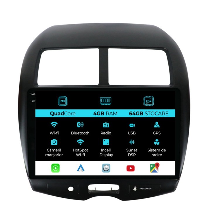 Navigatie Dedicata Mitsubishi ASX (2010-2016),QuadCore, 10Inch, 4Gb Ram, 64Gb Stocare, Carplay