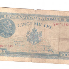 Bancnota 5000 lei 21 august 1945, circulata, uzata