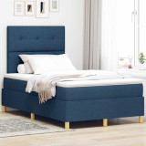 Cumpara ieftin Pat cu arcuri cu saltea albastru 120 x 200 cm țesătură