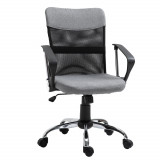 Fotoliu de Birou din Material Textil Gri, Scaun Rotativ si Ergonomic pentru Masa de Lucru 57x57x93-103cm Vinsetto | Aosom Romania