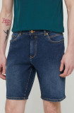 Solid pantaloni scurti jeans barbati, culoarea albastru marin