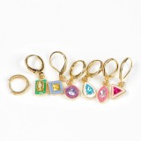 Set 7 cercei aurii cu forme geometrice colorate