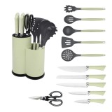 Cutite ZG-KS 01 + ustensile bucatarie, inox, verde, set 12 bucati