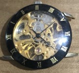 CSM3 Donator Ceas Mecanic Skeleton Inel Negre Cifre Romane Defect Geam Crapat Fara Capac Spate Pentru Piese Schimb Restaurare