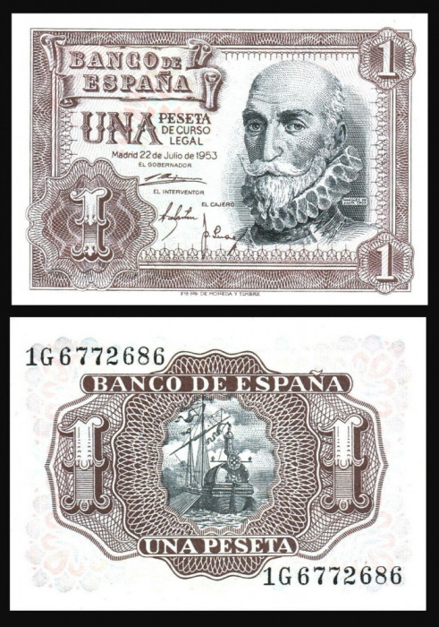 SPANIA █ bancnota █ 1 Peseta █ 1953 █ P-144 █ UNC █ necirculata