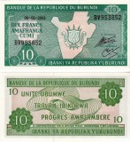BURUNDI █ bancnota █ 10 Francs █ 2005 █ P-33e █ UNC █ necirculata