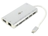 Hub USB 3.0 Goobay 49850 cu microSD, SD, Ethernet 1Gbps și 60W, argintiu PnP