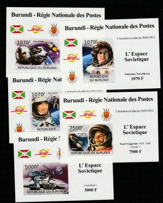 Burundi 2012 - Spatiu , Cosmos , Cosmonauti , caini , 5 colite nedantelate foto