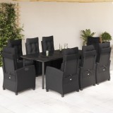 VidaXL Set mobilier de grădină cu perne, 9 piese, negru, poliratan