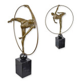 Dansator hula-hop-statueta din bronz pictat pe un soclu din marmura BX-53, Nuduri