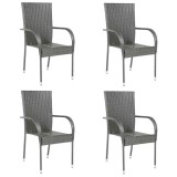 VidaXL Scaune de exterior stivuibile, 4 buc., gri, poliratan