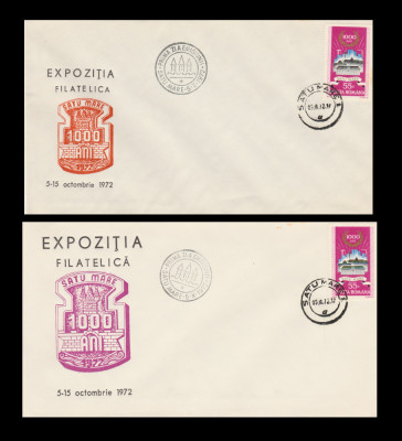 1972 Expo Satu Mare 1000 de ani, 2 plicuri stampila FDC prima zi foto